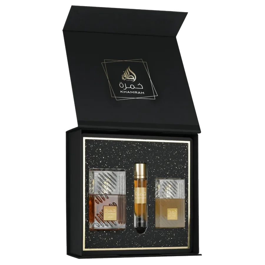Set de regalo Lattafa Khamrah (frasco + estuche)